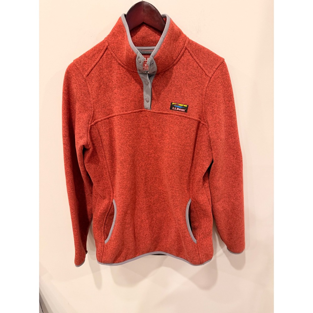 LL Bean Pullover Fleece‎ Womens M Rust Heather Snap Neck Jacket